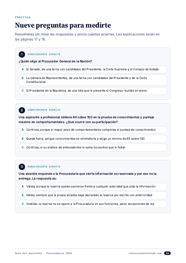 Página de práctica con preguntas